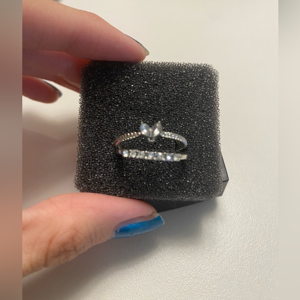 2 Pc Silver Adjustable Heart Ring Set